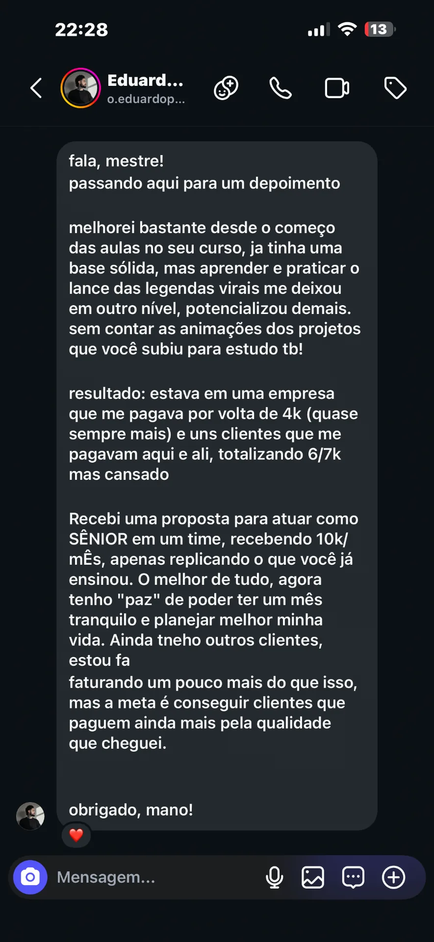 Depoimento real de aluno 5